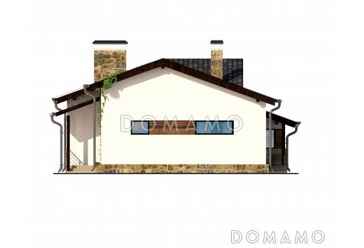 Проект одноэтажного дома с большой крытой террасой, тремя спальнями, кузней с окном, чердаком / Фасад 4