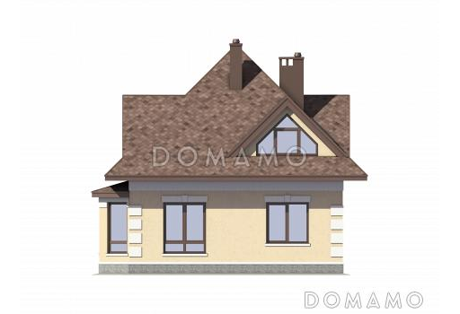 Проект дома из газобетона с тремя небольшими спальнями на мансардном этаже / Фасад 3