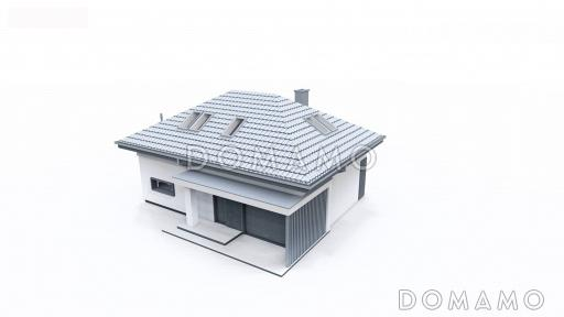 Проект загородного дома с гаражом на одну машину, кладовой на кухне, мастер-спальней в мансарде / Фасад 2