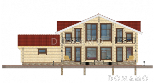 Проект дома из клееного бруса с гаражом на 2 машины / Фасад 3