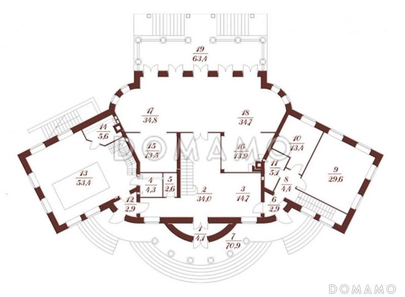 Проект дома с колоннами и балконом / План 1 этажа