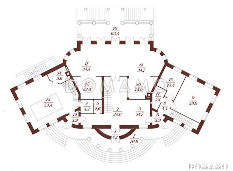 Проект дома с колоннами и балконом / План 1 этажа
