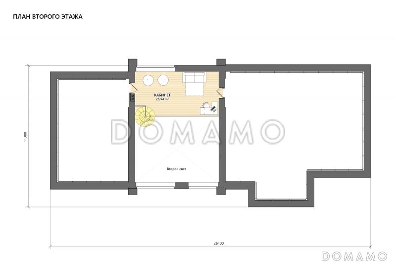 Проект кирпичного дома в стиле барнхаус с террасой на кровле, вторым светом и винтовой лестнице в кабинет / План 2 этажа