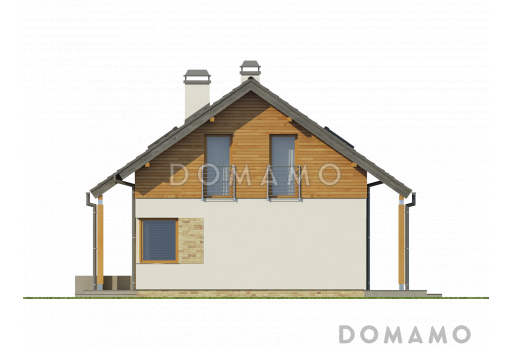 Проект компактного одноэтажного мансардного дома из кирпича с кабинетом и тремя спальнями / Фасад 2
