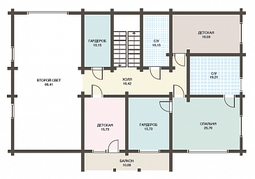 Проект дома из клееного бруса с мансардным этажом, огромной террасой и кабинетом на первом этаже / План мансардного этажа Проект дома из клееного бруса с мансардным этажом, огромной террасой и кабинетом на первом этаже / План мансардного этажа