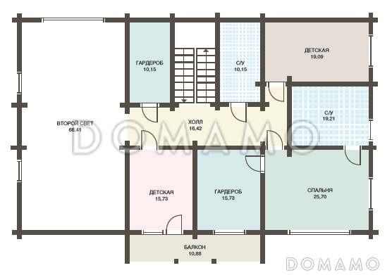 Проект дома из клееного бруса с мансардным этажом, огромной террасой и кабинетом на первом этаже / План мансардного этажа