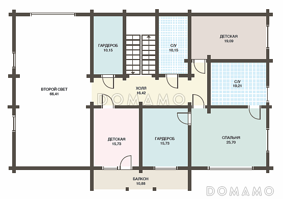 Проект дома из клееного бруса с мансардным этажом, огромной террасой и кабинетом на первом этаже / План мансардного этажа Проект дома из клееного бруса с мансардным этажом, огромной террасой и кабинетом на первом этаже / План мансардного этажа