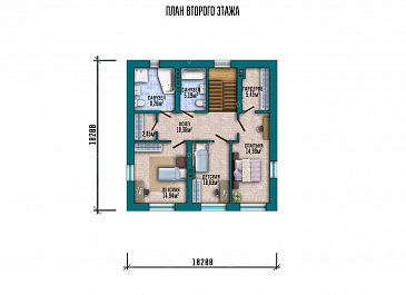 Проект двухэтажного дома с тремя спальнями и вальмовой крышей / План 2 этажа Проект двухэтажного дома с тремя спальнями и вальмовой крышей / План 2 этажа