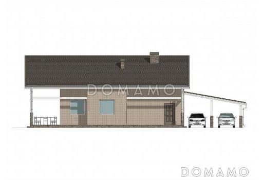 Проект большого дома с сауной, хамамом, двусветной гостиной и навесом на 2 авто / Фасад 2