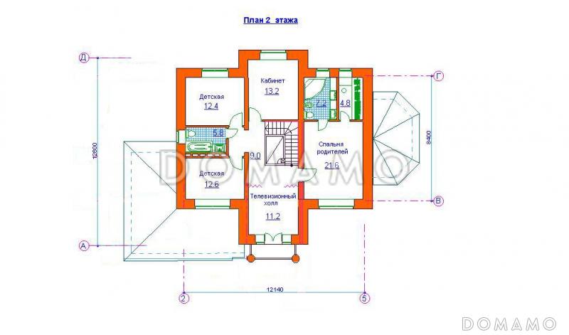Проект двухэтажного дома с подвалом / План 2 этажа