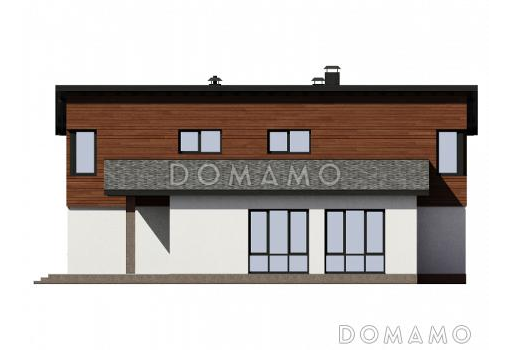 Проект загородного дома с террасой, кабинетом, совмещенной гостиной-столовой / Фасад 4