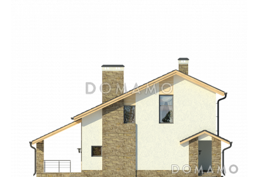 Проект дома с террасами, мансардными окнами, кухней-столовой / Фасад 4