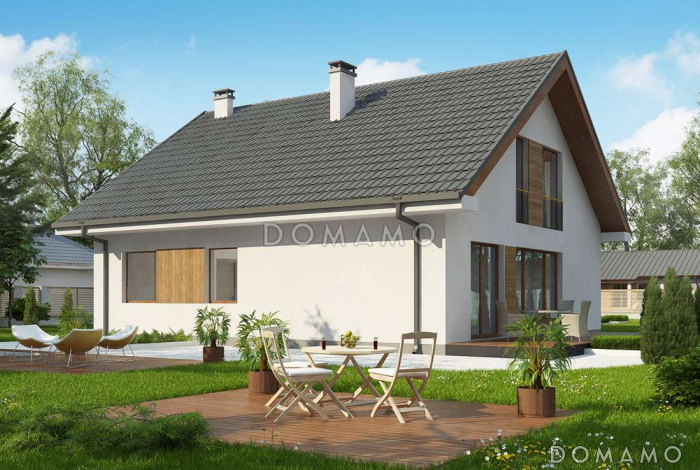 Проект одноэтажного мансардного дома из газобетона с четырьмя спальнями, гаражом и балконом