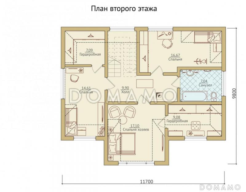 Проект каркасного дома с рационально распланированной планировкой / План мансардного этажа