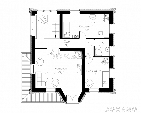 Проект коттеджа в готическом стиле / План 2 этажа Проект коттеджа в готическом стиле / План 2 этажа