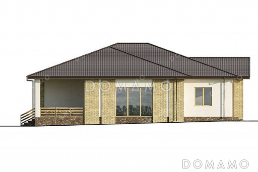 Проект одноэтажного дома с большой террасой и гаражом / Фасад 1