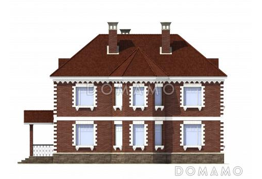 Проект двухэтажного кирпичного коттеджа с мансардой / Фасад 2