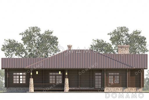 Проект одноэтажного дома с террасой, окнами в пол, 3 спальнями и кухней-гостиной / Фасад 1