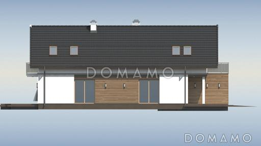 Проект одноэтажного мансардного дома из кирпича с гаражом на два автомобиля и террасой над гаражом / Фасад 2