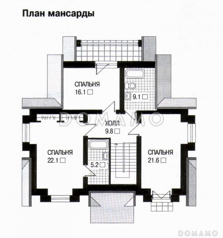 Проект дома с частичной облицовкой фасада облицовочным кирпичом / План мансардного этажа