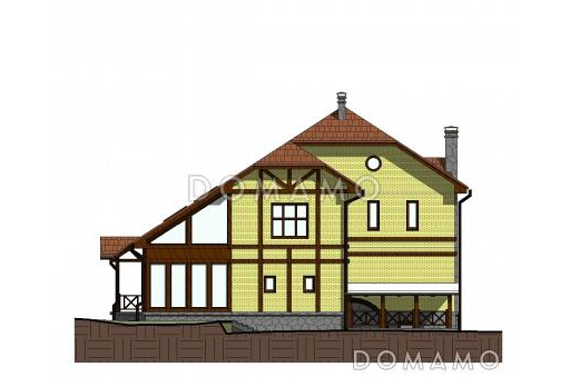 Проект двухэтажного дома с эркером и зимним садом, бильярдной и тренажерным залом на цокольном этаже / Фасад 4