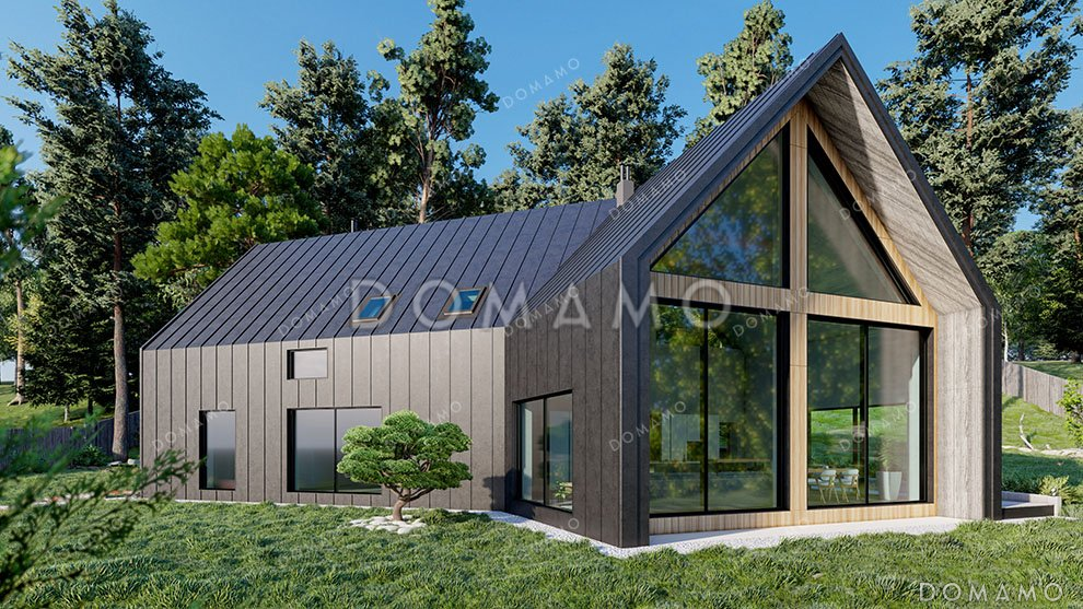 Проект одноэтажного дома с мансардой и большими окнами / 3