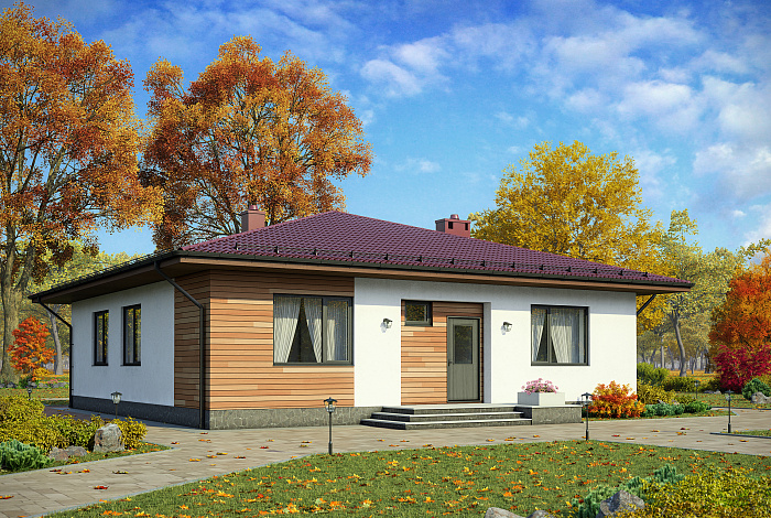 Проект одноэтажного дома в современном стиле с двумя спальнями