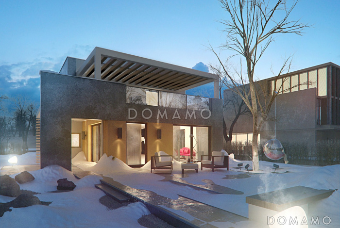 Проект современного двухэтажного дома из газобетона в стиле модерн, с террасой на втором уровне и встроенным гаражом  Проект современного двухэтажного дома из газобетона в стиле модерн, с террасой на втором уровне и встроенным гаражом