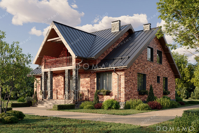 Проект дома с 3 большими спальнями, зимним садом, террасой и балконом