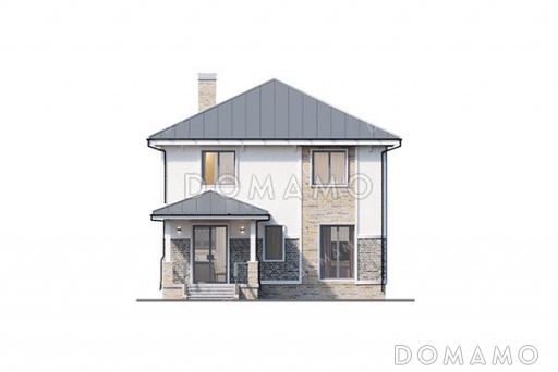 Проект двухэтажного дома с тремя спальнями и террасой / Фасад 1