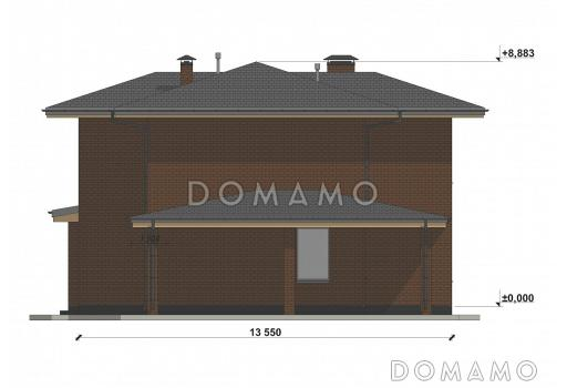 Проект двухэтажного дома с облицовкой кирпичом в стиле Райт S-201 / Фасад 2