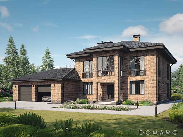 Проект кирпичного двухэтажного особняка с двойным гаражом