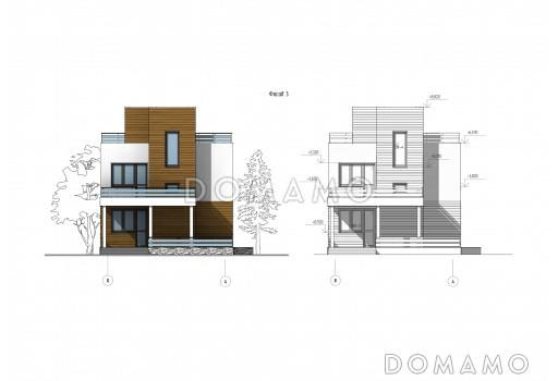 Проект двухэтажного дома с эксплуатируемой кровлей, 4 спальнями, кухней-гостиной и местами для хранения / Фасад 3