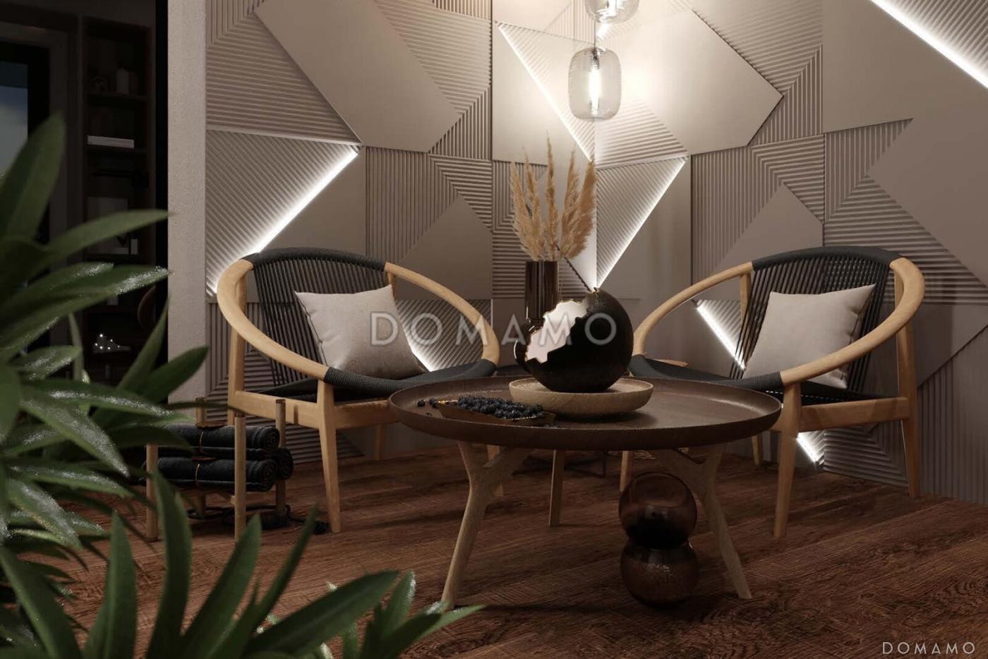 Проект кирпичного Г-образного дома с 3 спальнями, сауной и барбекю на террасе / 31