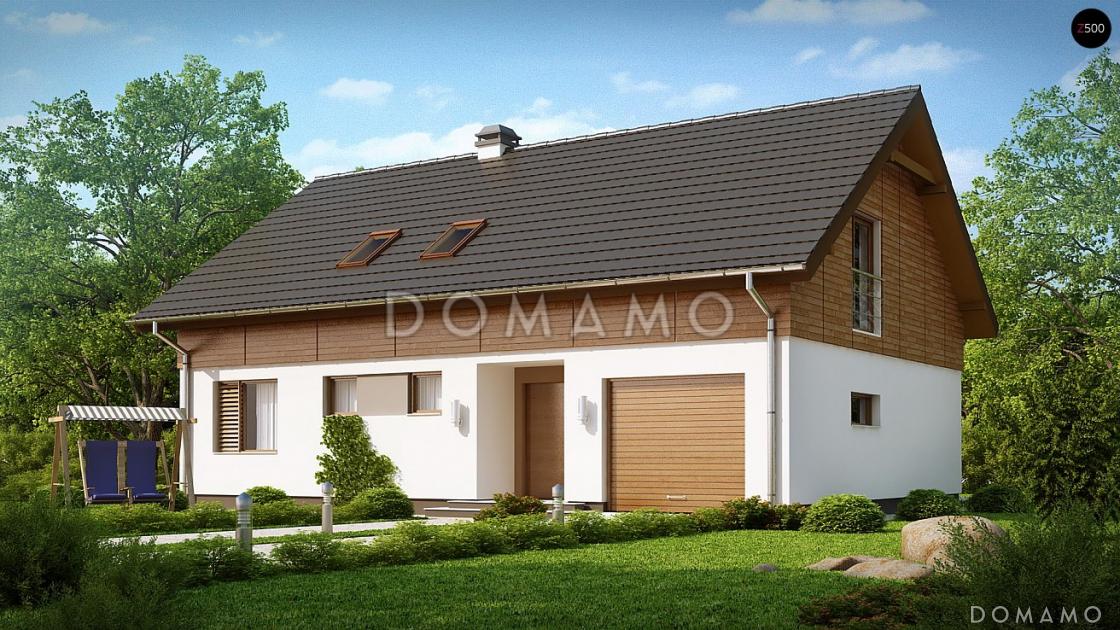 Проект одноэтажного мансардного дома из кирпича простой формы с кабинетом и встроенным гаражом / 2