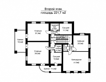 Проект двухэтажного загородного дома с высоким крыльцом / План 2 этажа Проект двухэтажного загородного дома с высоким крыльцом / План 2 этажа