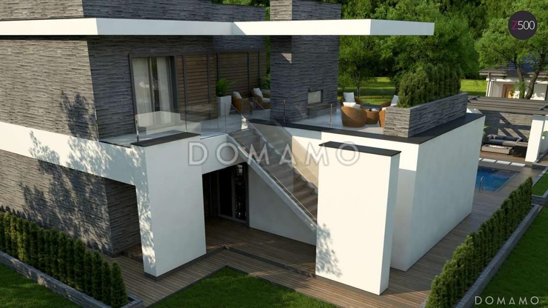 Проект современного двухэтажного дома из кирпича с панорамным остеклением и просторной террасой на втором этаже / 4