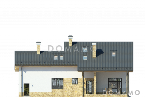 Частный дом с крытой террасой, гаражом на 1 машину, спальней на первом этаже, гостиной на первом и мансардном этаже / Фасад 4