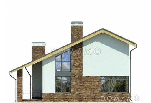 Проект дома с гаражом на одну машину, гостиной с камином, балконом / Фасад 2