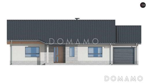 Проект простого компактного одноэтажного дома из газобетона с тремя спальнями и гаражом / Фасад 1