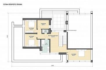 Проект сблокированного дома с спа-зоной, джакузи под открытым небом, просторной гостиной-столовой / План 2 этажа Проект сблокированного дома с спа-зоной, джакузи под открытым небом, просторной гостиной-столовой / План 2 этажа