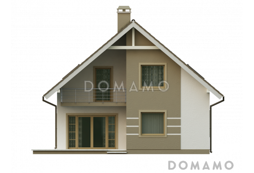 Проект одноэтажного мансардного дома современного дизайна из кирпича с тремя спальнями / Фасад 2