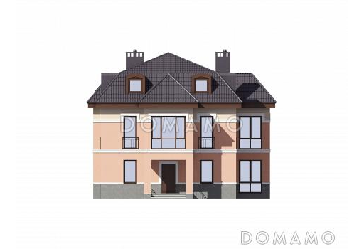 Проект двухэтажного особняка из газобетона с мансардой / Фасад 2