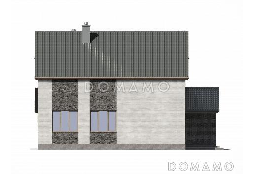 Проект двухэтажного газобетонного дома с гаражом и объединенной спальней, гардеробной и кабинетом / Фасад 1