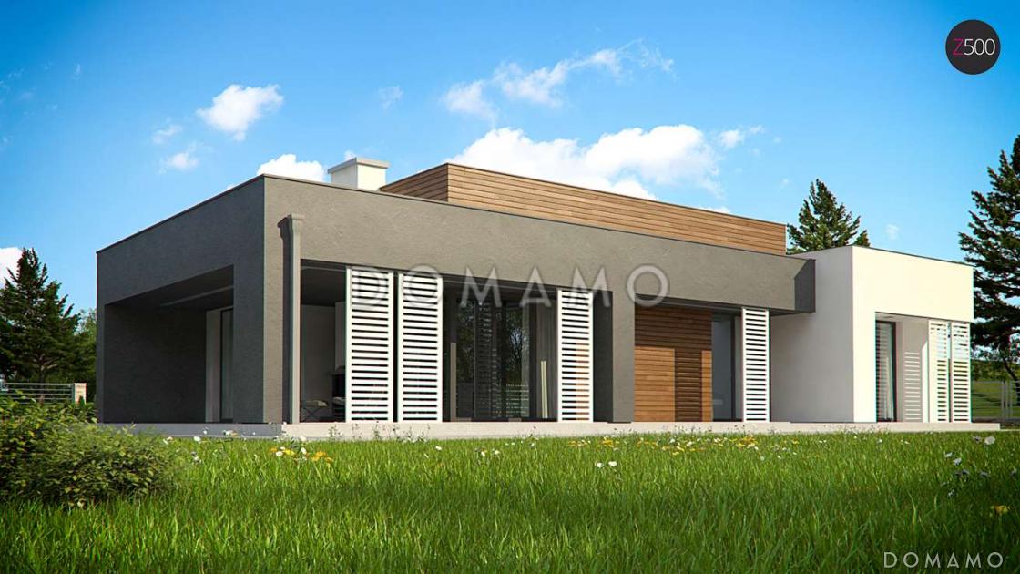 Проект одноэтажного дома из газобетона с плоской крышей, большой площадью остекления и крытой террасой, увеличенная версия / 4