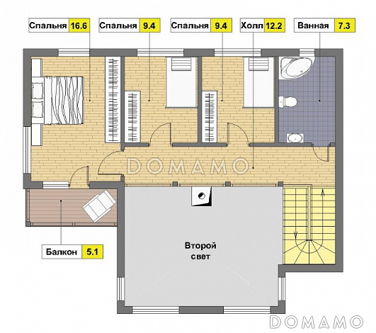Проект дома из газобетона с балконом / План 2 этажа