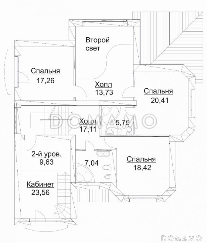 Проект дома из кирпича с гаражом и биллиардной / План 2 этажа