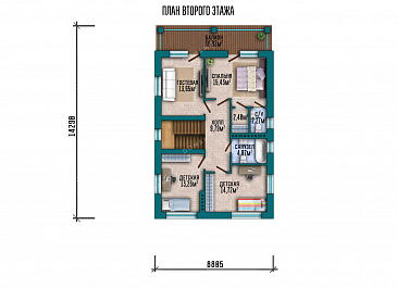 Проект двухэтажного дома с террасой, гаражом на два автомобиля и подвалом / План 2 этажа Проект двухэтажного дома с террасой, гаражом на два автомобиля и подвалом / План 2 этажа