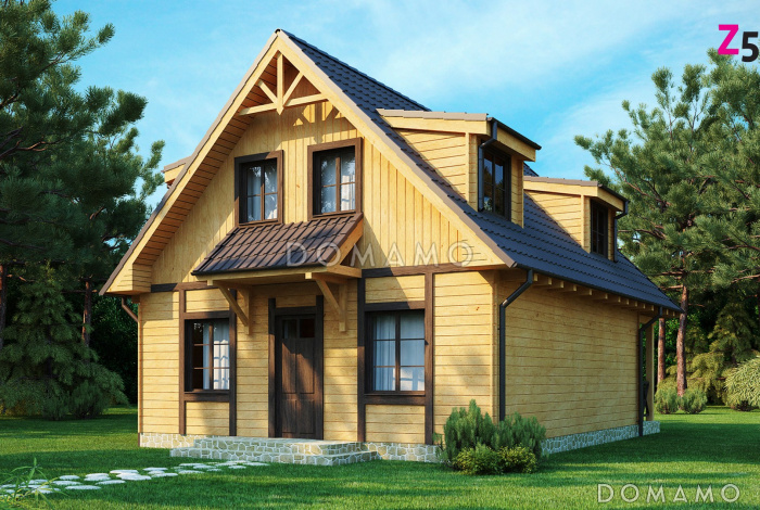 Проект компактного одноэтажного мансардного дома из газобетон с барбекю на крытой террасе Проект компактного одноэтажного мансардного дома из газобетон с барбекю на крытой террасе