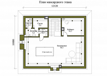 Проект двухэтажного дома с бильярдной и мансардой / План мансардного этажа Проект двухэтажного дома с бильярдной и мансардой / План мансардного этажа